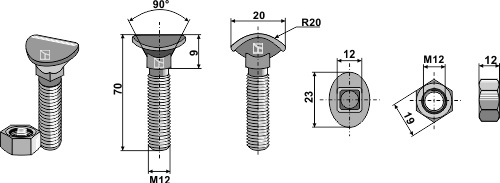 Spidsbolt - M12x70 - 8.8