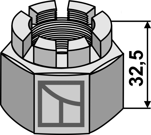 Kronmøtrik M30x3,5 for 30x30 firkantet aksel