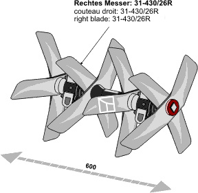 311-430r26-4-2 Sektion af 4 knivkryds for spaderulleharve, højre - 600