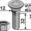 Bolt M12x1,75x45 - 8.8 m. møtrik