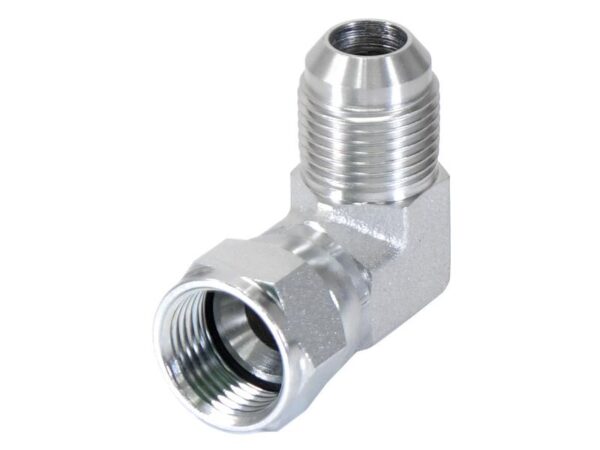 Hydraulikadapter 7/8'' JIC Han x 7/8'' JIC Drejelig hun 90° Kompakt udstødningsbøjning