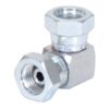 Hydraulikadapter 1/4'' BSP Drejelig hun x 1/4'' BSP Drejelig hun 90° Kompakt udstødningsbøjning