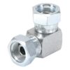 Hydraulikadapter 3/8'' BSP Drejelig hun x 3/8'' BSP Drejelig hun 90° Kompakt udstødningsbøjning