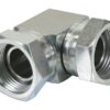 Hydraulikadapter 1'' BSP Drejelig hun x 1'' BSP Drejelig hun 90° Kompakt udstødningsbøjning