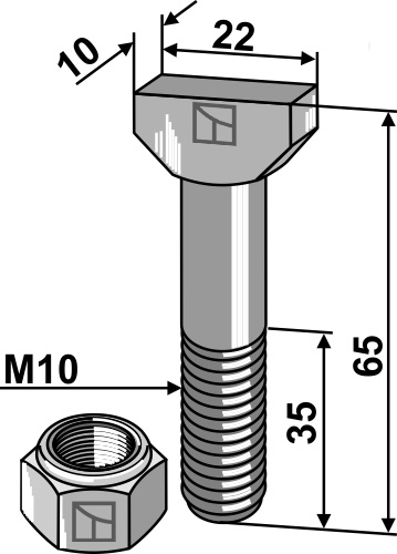 Bolt M10x65 (Sænksmedet) m. låsemøtrik 8.8