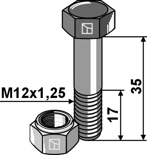 Bolt M12x1,25x35 m. låsemøtrik
