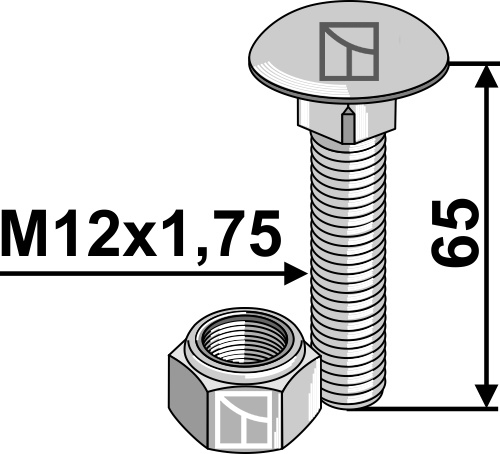 Bolt M12x1,75x65 - 8.8 m. låsemøtrik