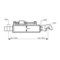 Topstang (hydraulisk) (Kat.-/2 (Ø-/25mm)) og Krog, Cylinderdiameter: 63mm, Min. længde : 610mm.