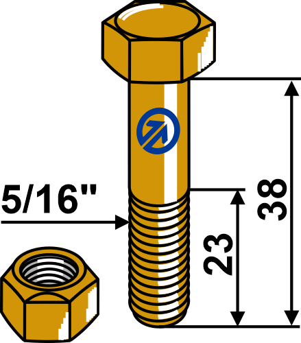 Bolt 5/16'' m. låsemøtrik