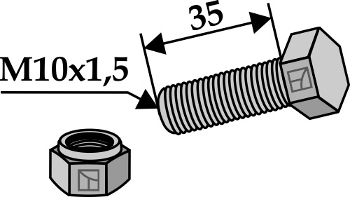 Bolt M10x1,5x35 m. låsemøtrik