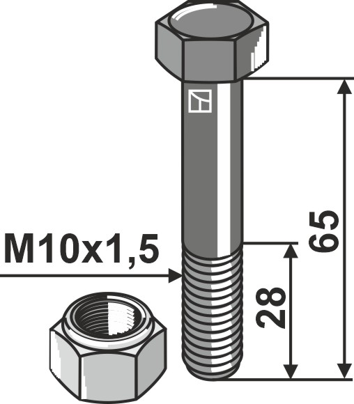 Bolt M10x1,5x65 m. låsemøtrik