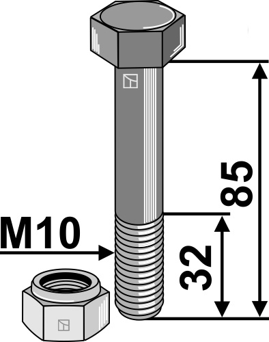 Bolt M10x1,5x85 m. låsemøtrik