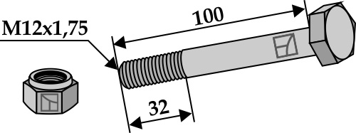 Bolt M12x1,75x100 m. låsemøtrik