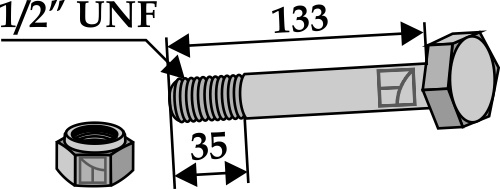 Bolt 1/2''UNFx133 - 8.8 m. låsemøtrik