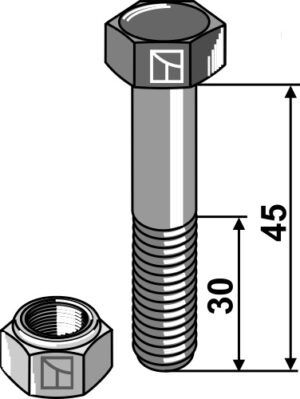Bolt M12x1,75x45 m. låsemøtrik