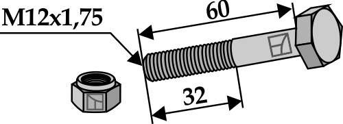 Bolt M12x1,75x60 m. låsemøtrik