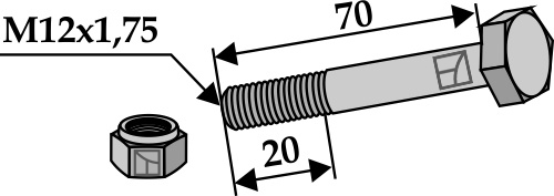 Bolt M12x1,75x70 m. låsemøtrik