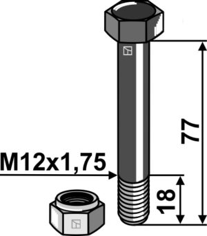 63-1277 Bolt M12x1,75x77 m. låsemøtrik