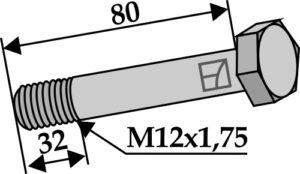 Bolt M12x1,75x80 m. låsemøtrik