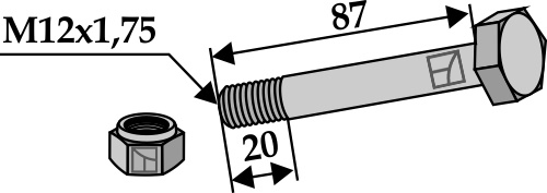 Bolt M12x1,75x87 m. låsemøtrik