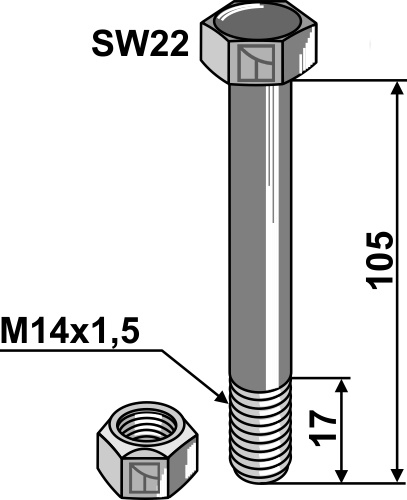 Bolt M14x1,5 - 10.9 m. låsemøtrik