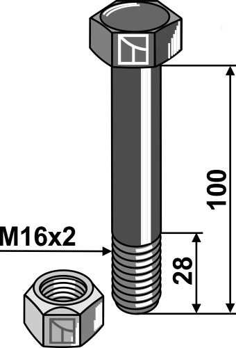 Bolt M16x2x100 m. låsemøtrik