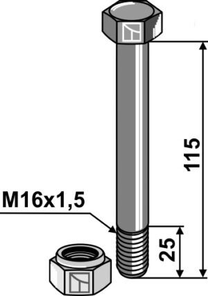 63-16115 Bolt M16x1,5x115 m. låsemøtrik