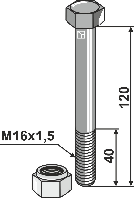 Bolt M16x1,5x120 m. låsemøtrik