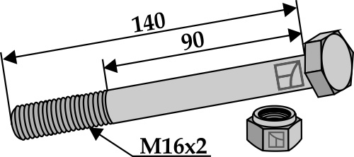 Bolt M16x2x140 m. låsemøtrik
