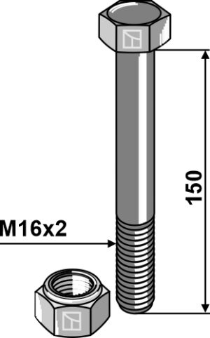 63-16150 Bolt M16x2x150 m. låsemøtrik