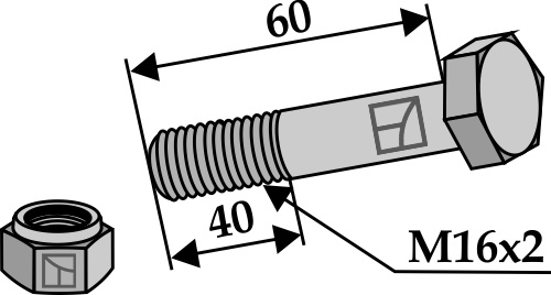 Bolt M16x2x60 m. låsemøtrik