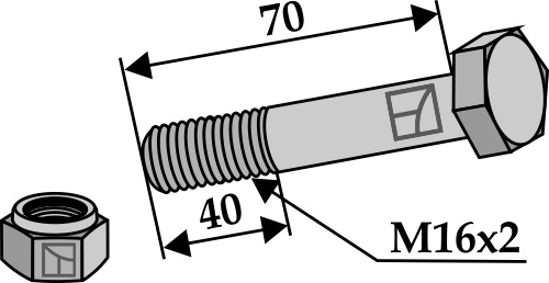 Bolt M16x2x70 m. låsemøtrik