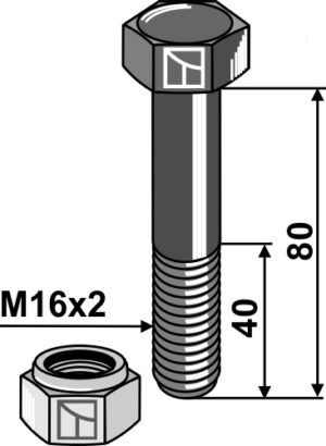 63-1680 Bolt M16x2x80 m. låsemøtrik