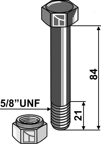 Bolt 5/8''UNFx84 - 10.9 m. låsemøtrik