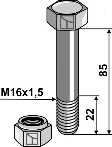 Bolt M16x1,5x85 m. låsemøtrik