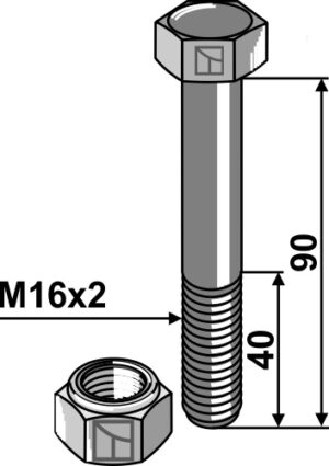 63-1690 Bolt M16x2x90 m. låsemøtrik