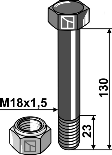 Bolt M18x1,5x130 m. låsemøtrik