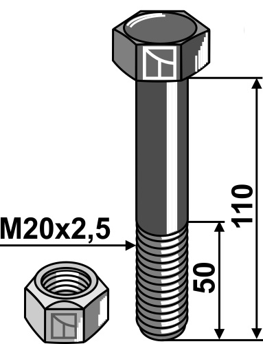 Bolt M20x2,5x110 m. låsemøtrik