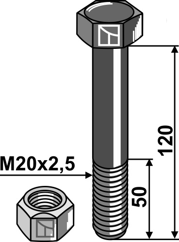 Bolt M20x2,5x120 m. låsemøtrik