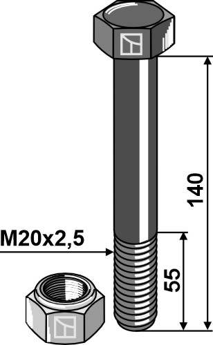 Bolt M20x2,5x140 m. låsemøtrik
