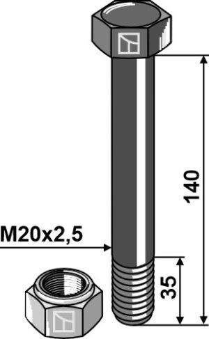 63-20141 Bolt M20x2,5x140 m. låsemøtrik