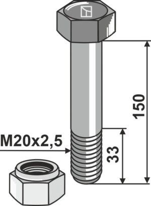 63-20151 Bolt M20x2,5x150 m. låsemøtrik