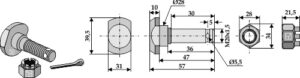 Knivbolt M 20x35-12.9 m/ kronmøtrik
