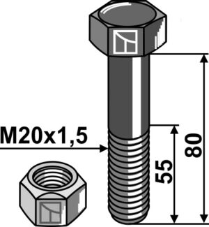 63-2080 Bolt M20x1,5x80 m. låsemøtrik