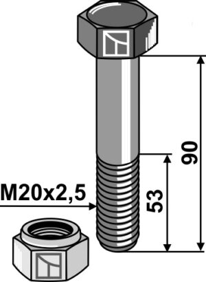 Bolt M20x2,5x90 m. låsemøtrik
