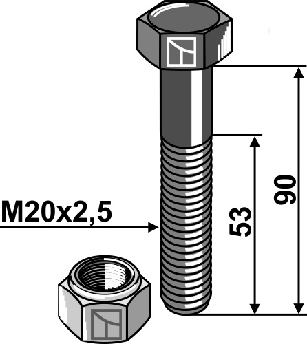 Bolt M20x2,5x90 - 10.9 m. låsemøtrik