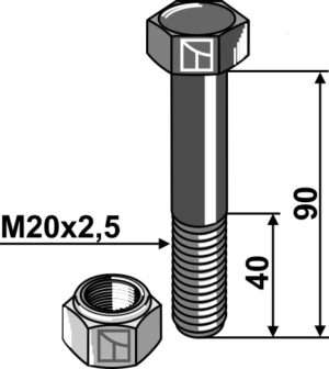 Bolt M20x2,5x90 - 10.9 m. låsemøtrik