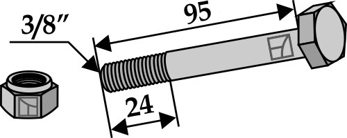 Bolt 3/8''UNFx95 - 8.8 m. låsemøtrik