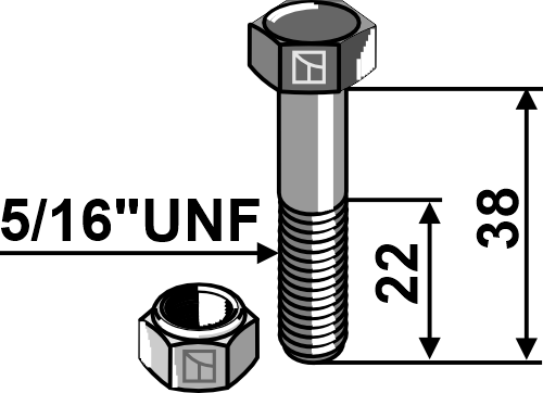 Bolt 5/16''UNFx38 - 8.8 m. låsemøtrik