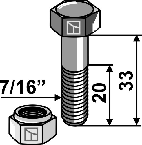 Bolt 7/16''UNFx33 - 12.9 m. låsemøtrik